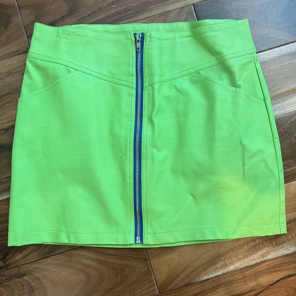 Lime Green Mini Faux Leather Zip Mini Skirt